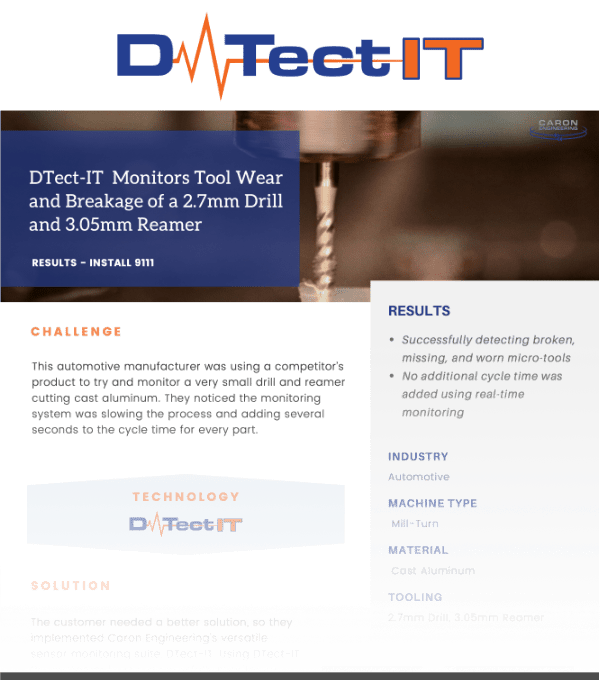 DTect-IT Monitors Tool Wear and Breakage of a 2.7mm Drill and 3.05mm Reamer